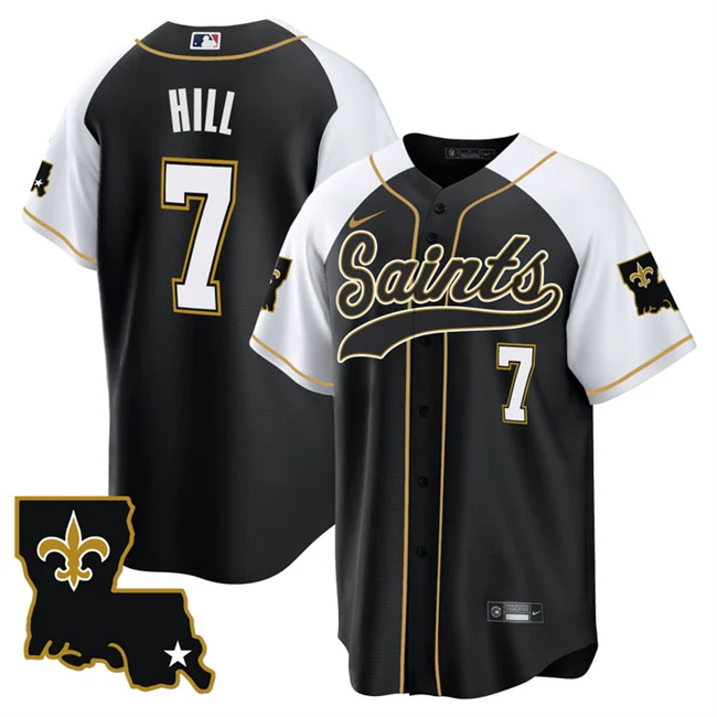 Men's New Orleans Saints #7 Taysom Hill Black/White 1987 Legacy Cool Base Stitched Baseball Jersey